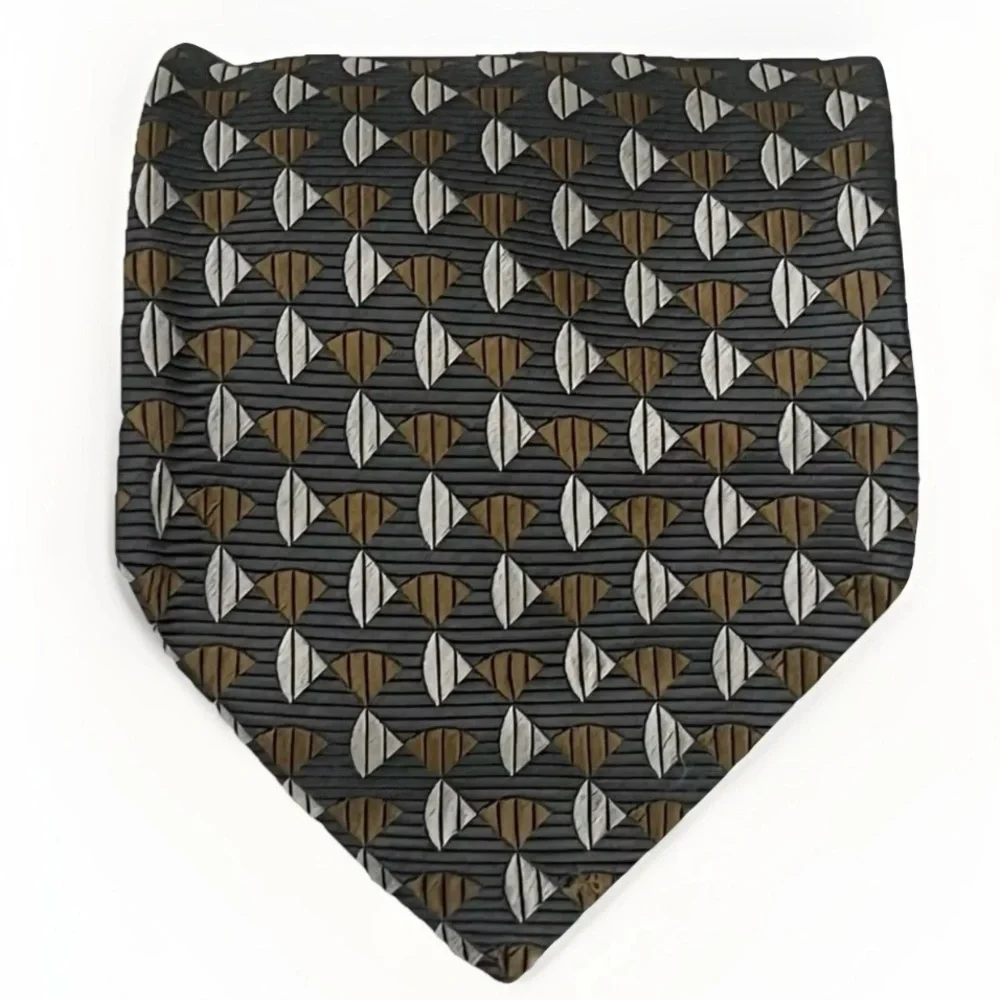 Claiborne 100% Silk Designer Tie Gray Geometric‎ Business Casual Retro Necktie